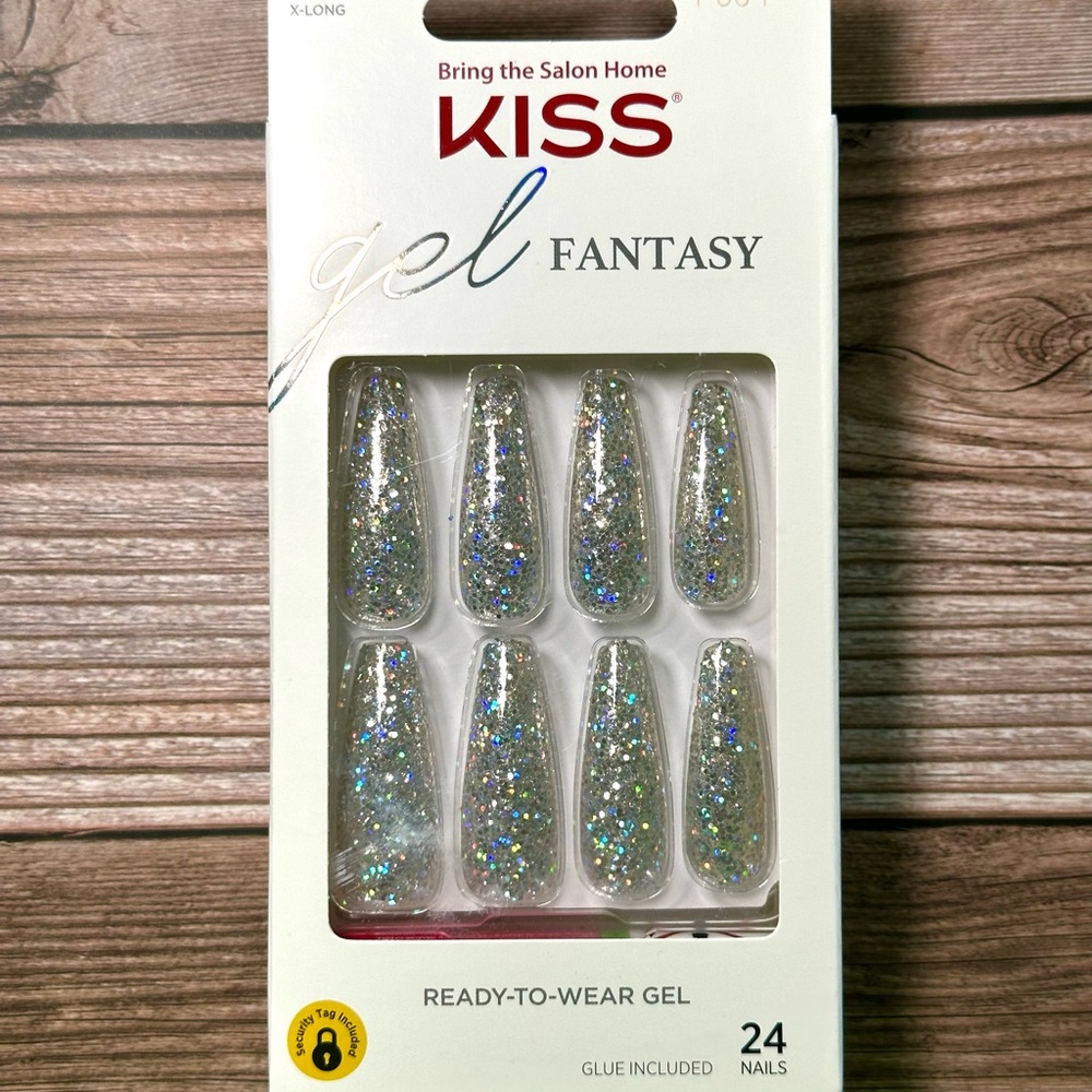 Kiss Gel Fantasy X-LONG Coffin Silver Glitter Press On Nails - FG04 Best Friend